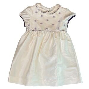 Janie and Jack Enchanted Garden Cream Silk Dress with Purple Embroidery 3T